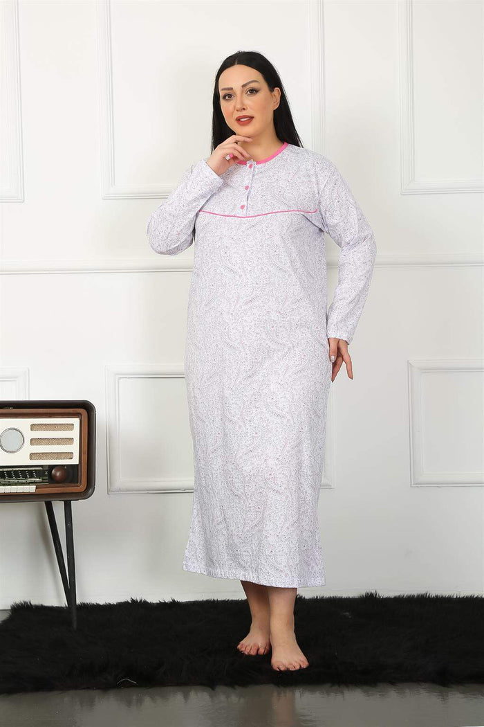 Big Long Sleeve Fuchsia Mother Nightgown 1359