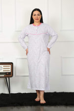 Big Long Sleeve Fuchsia Mother Nightgown 1359