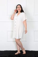 Large Size Woven Buttoned White Tunic Nightgown 1022