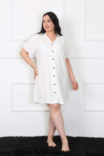 Large Size Woven Buttoned White Tunic Nightgown 1022