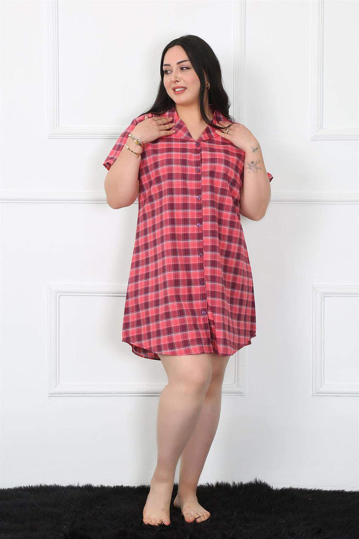 Large Size Woven Button Tunic Nightgown 1024