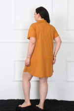 Plus Size Combed Buttoned Mustard Tunic Nightgown 1025