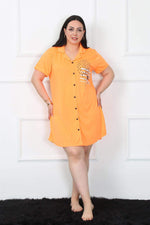 Large Size Combed Cotton Buttoned Orange Tunic Nightgown 1025