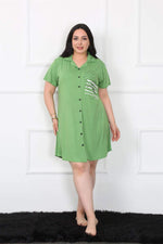 Large Size Combed Cotton Buttoned Green Tunic Nightgown 1025