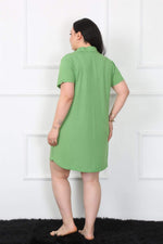 Large Size Combed Cotton Buttoned Green Tunic Nightgown 1025