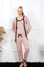 Women's 3-pack Salmon Dressing Gown Pajamas Set 16103