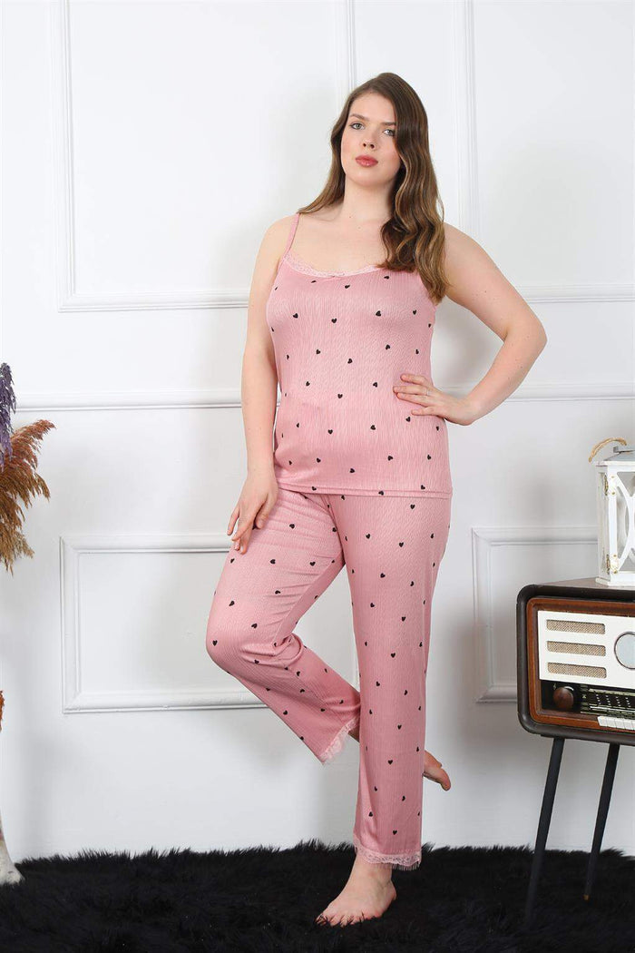 Women's Large Size Salmon Rope Strap Pajamas Set 202196