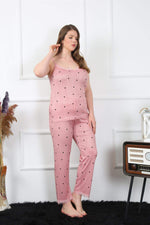 Women's Large Size Salmon Rope Strap Pajamas Set 202196