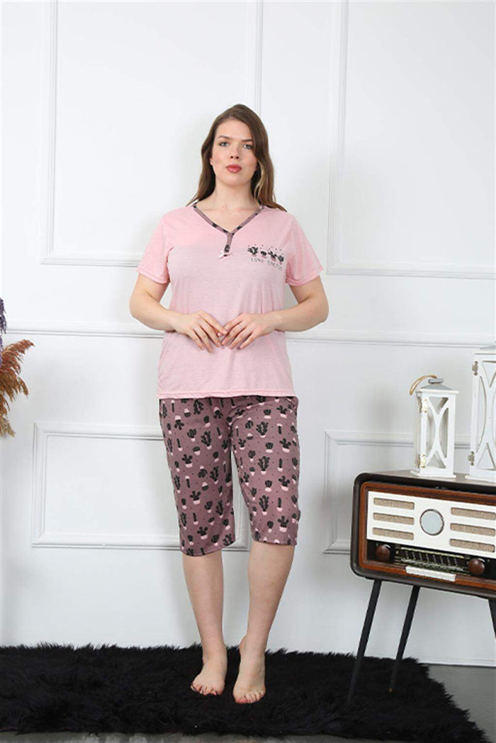 Women's Large Size Viscon Capri Pajamas Set 202202