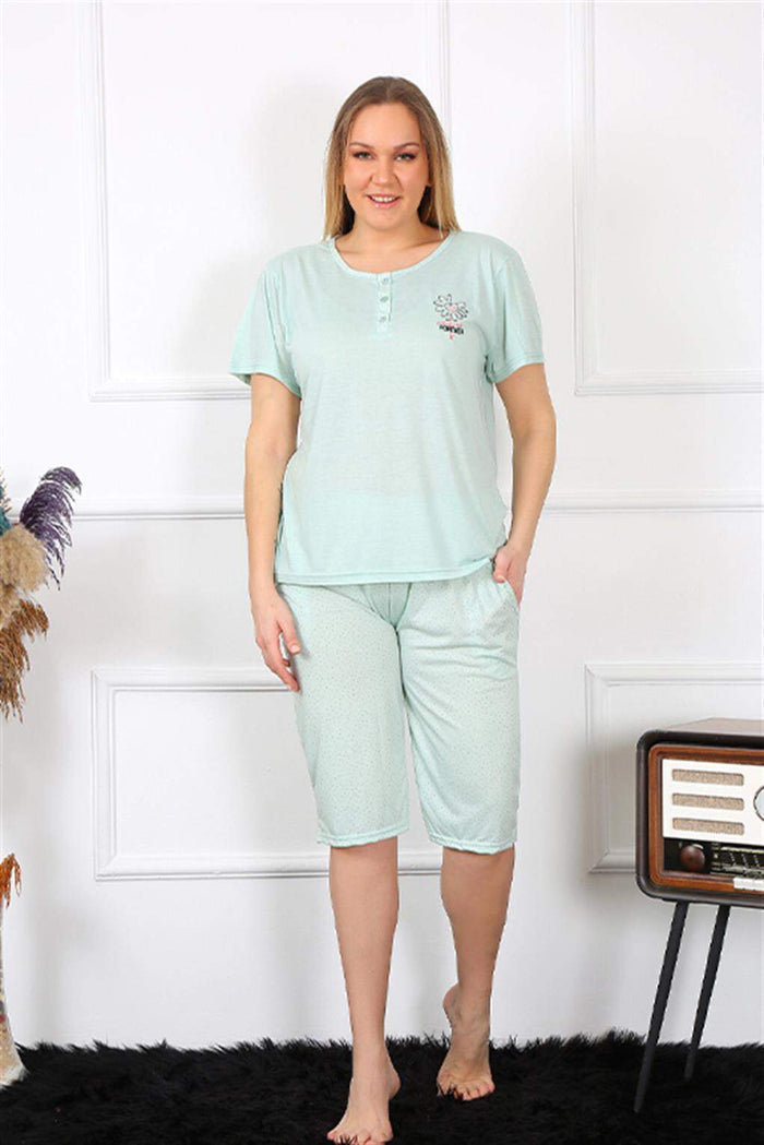 Women's Plus Size Viscon Water Green Capri Pajamas Set 202193