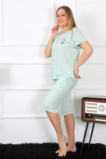 Women's Plus Size Viscon Water Green Capri Pajamas Set 202193