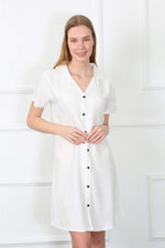 Women's Woven Fabric Buttoned White Tunic Nightgown 1031