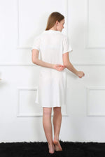 Women's Woven Fabric Buttoned White Tunic Nightgown 1031