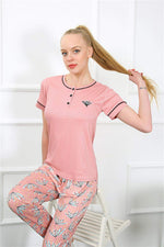 Women's Dried Rose Short Sleeve Pajamas Set 20388