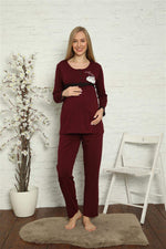 Women's Pregnant Postpartum Claret Red Pajamas Set 45201