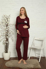 Women's Pregnant Postpartum Claret Red Pajamas Set 45201