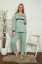 Women's Maternity Postpartum Water Green Pajamas Set 45201