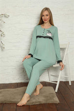 Women's Maternity Postpartum Water Green Pajamas Set 45201