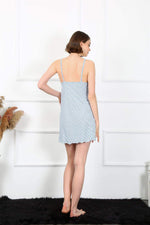 Women's Blue Combed Cotton Nightgown with Rope Strap 401