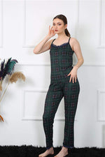 Women's Rope Strap Green Plaid Pajamas Set 4135