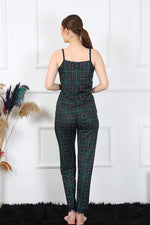 Women's Rope Strap Green Plaid Pajamas Set 4135