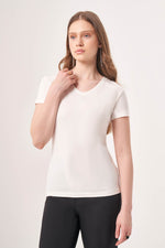 Basic V-Neck Short Sleeve Ecru T-Shirt