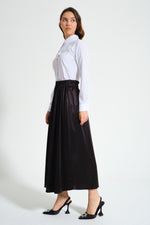 Waist Pleated Crepe Black Skirt