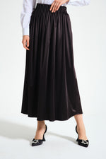 Waist Pleated Crepe Black Skirt