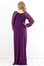 Plus Size Evening Dress Sleeves Chiffon Long Evening Dress KL59S Purple