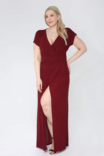 Plus Size Evening Dress Front Slit Long Silvery Evening Dress 91-8888