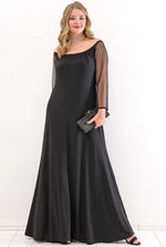 Plus Size Sleeve Chiffon Off The Shoulder Evening Dress PNR6189 Black