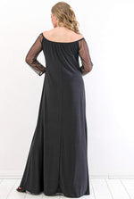 Plus Size Sleeve Chiffon Off The Shoulder Evening Dress PNR6189 Black