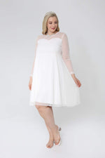 Plus Size Polka Dot Tulle Short Evening Dress PNR1640 White