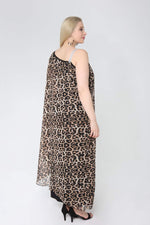 Plus Size One Shoulder Leopard Chiffon Dress 6060U