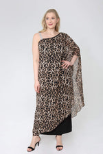 Plus Size One Shoulder Leopard Chiffon Dress 6060U