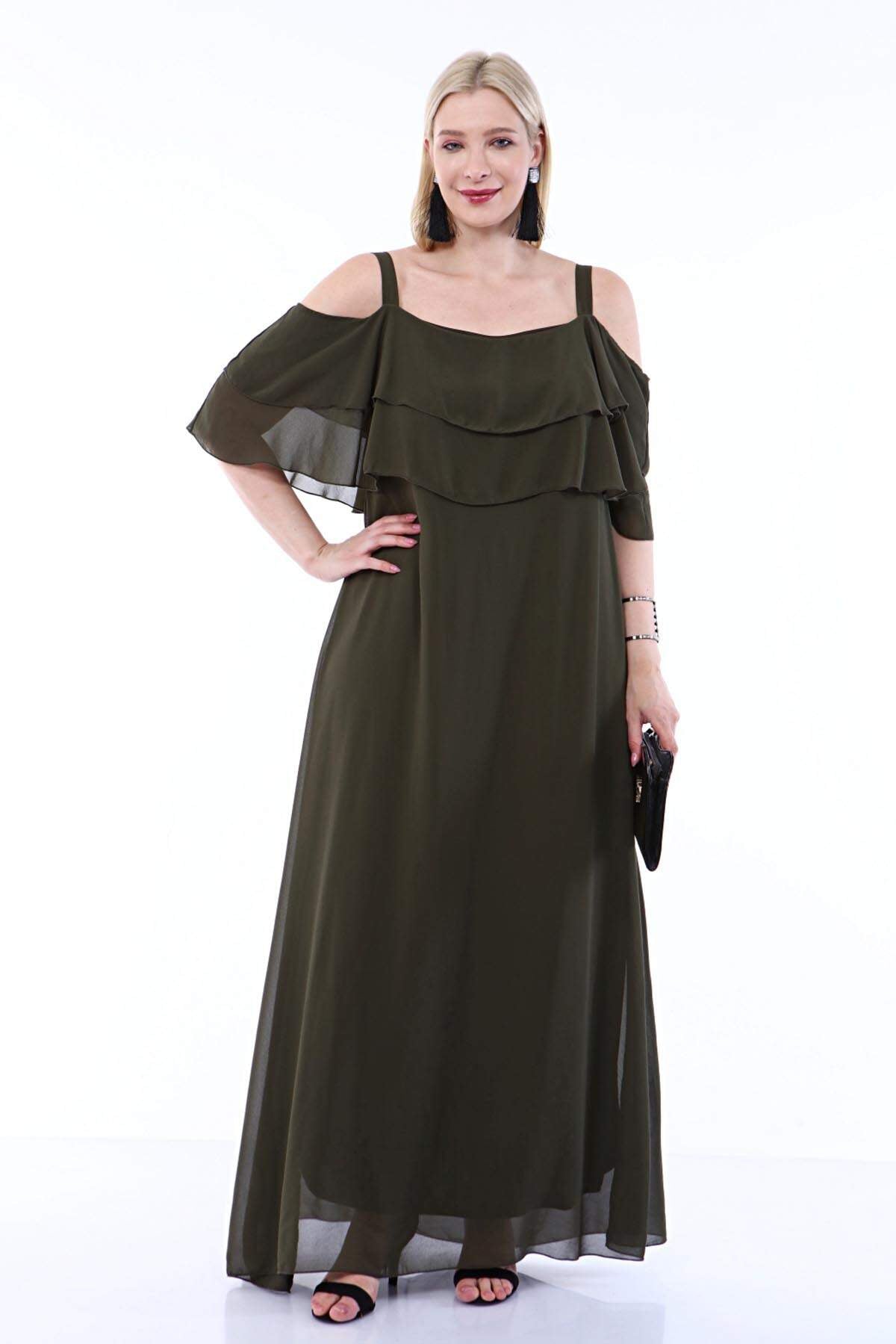 Khaki hot sale chiffon dress