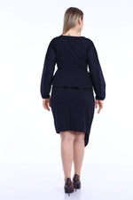 Plus Size Sideways Skirt Double Breasted Blouse Scuba Suit Navy Blue 8017