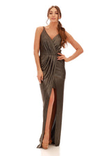 Angelino Copper Laklı Chiffon Cruve Slit Evening Dress