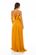 Angelino saffron chiffon chest flywheel long evening dress dress