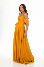 Angelino saffron chiffon chest flywheel long evening dress dress