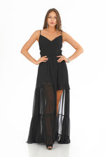 Angelino Black Chiffon Plisel Hanger Long Evening Dress