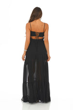 Angelino Black Chiffon Plisel Hanger Long Evening Dress