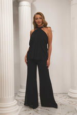 Angelino black chiffon tie from the neck jumpsuit