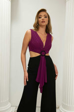 Angelino Fuchsia Black Belly Buckle with Décolleté jumpsuit