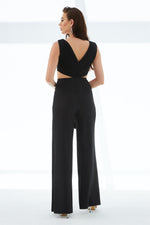 Black Belly Decollete Buckled Jumpsuit