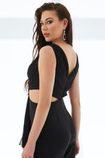 Black Belly Decollete Buckled Jumpsuit