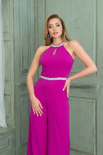 Angelino Fuchsia collar waist stone jumpsuit