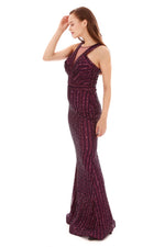 Angelino Pins striped sequined fish evening dresses