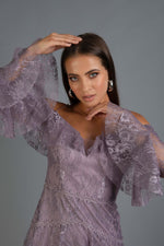 Angelino Lavender Lace Long Sleeve Short Evening Dress