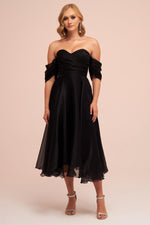 Angelino Black Low Sleeve Organza Engagement Evening Dress